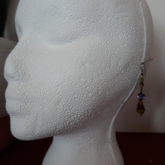 Green and Purple Glass  2" Drop Earrings - Picture 2 of 3